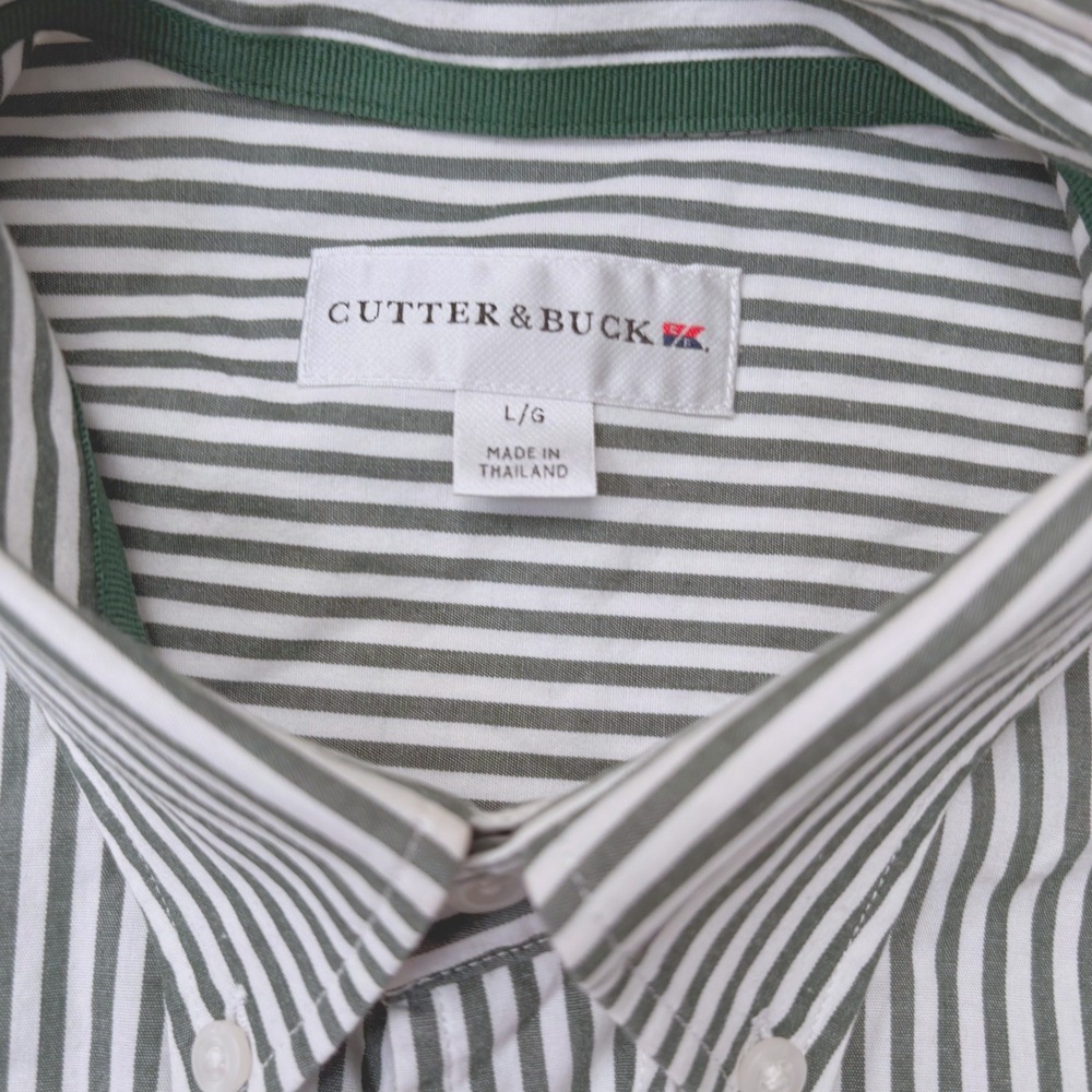 Cutter & Buck Green Bay Packers Mens Large Striped Button Down Shirt Green White - Picture 4 of 9